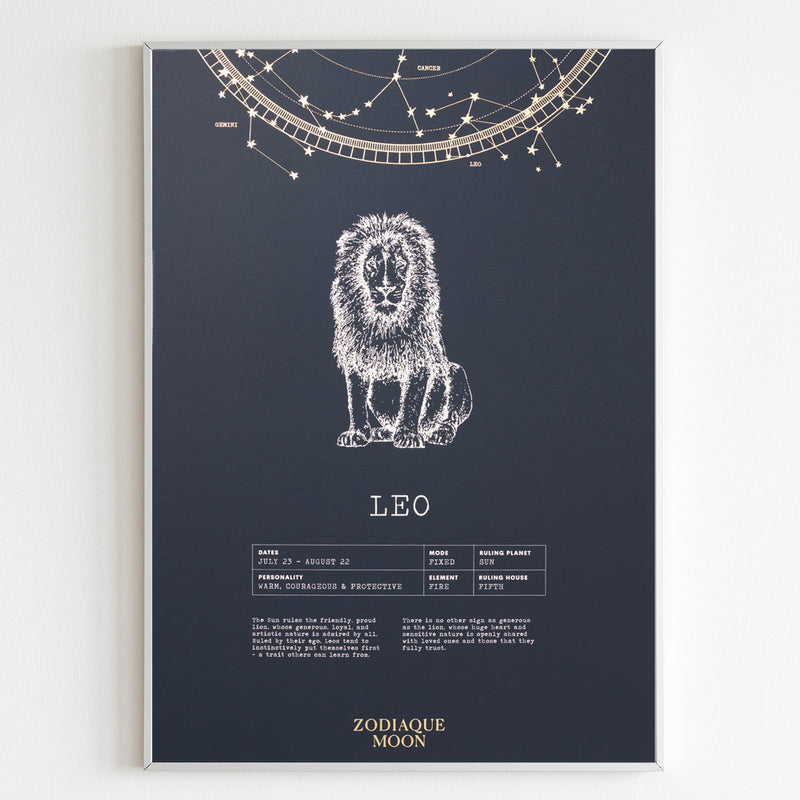 Leo A3 Art Print - Midnight Blue