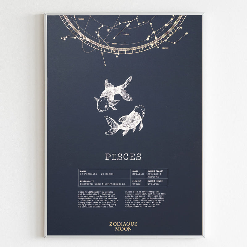 Pisces A3 Art Print - Midnight Blue