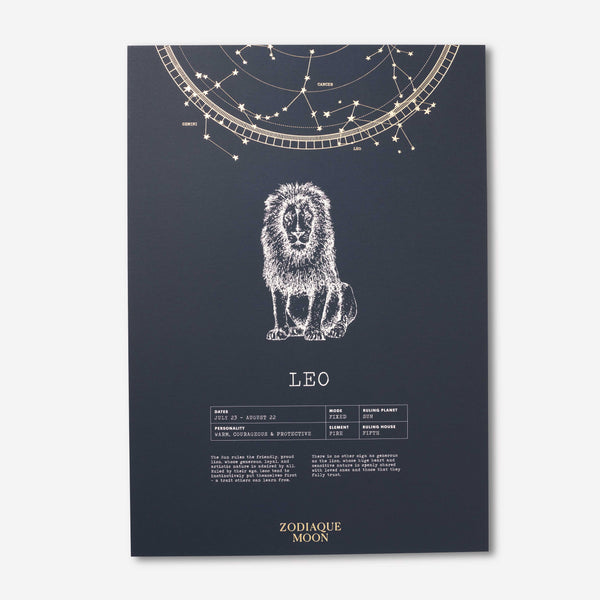 Leo A3 Art Print - Midnight Blue