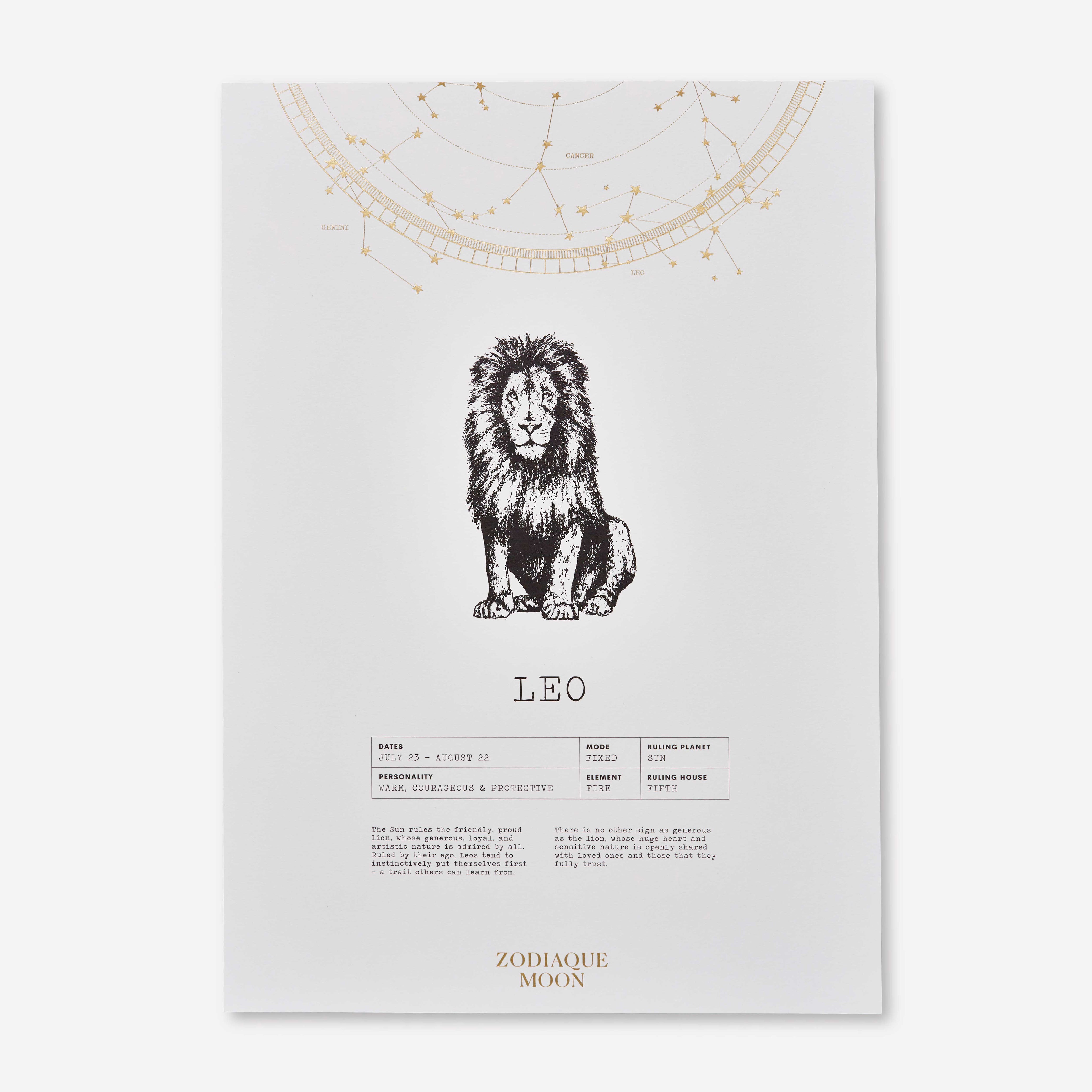 Leo A3 Art Print Off White Zodiaque Moon