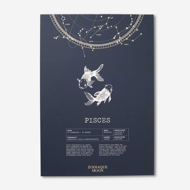 Pisces A3 Art Print - Midnight Blue