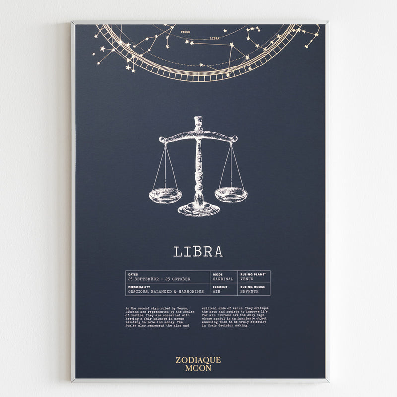 Libra A3 Art Print - Midnight Blue